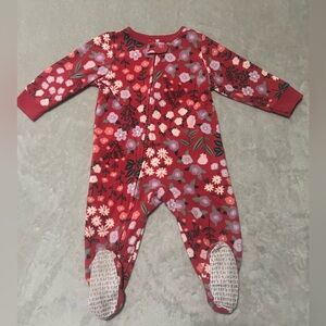 Carters baby girl pink flower print warm fleece zipper onesie Pajamas(12M)